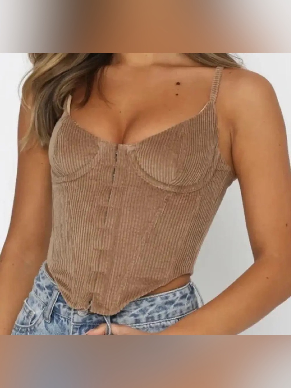 White Fox corduroy light brown corset bustier